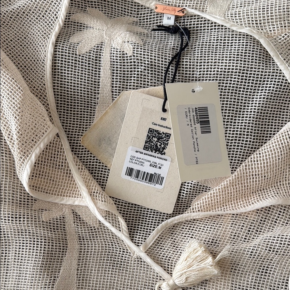 Johanna Ortiz Cream Coverup embroidered poncho - Picture 6 of 8